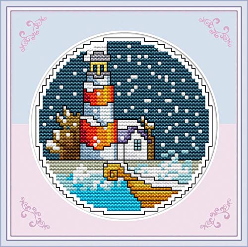Image of Howie's Needlepoint Cross Stitch Kits, 11CT Pre-Printed Pattern Needlepoint Kits, Full Range of Stamped Starter Kits (Winter by The Sea, 7.9 x 7.9 Inch)