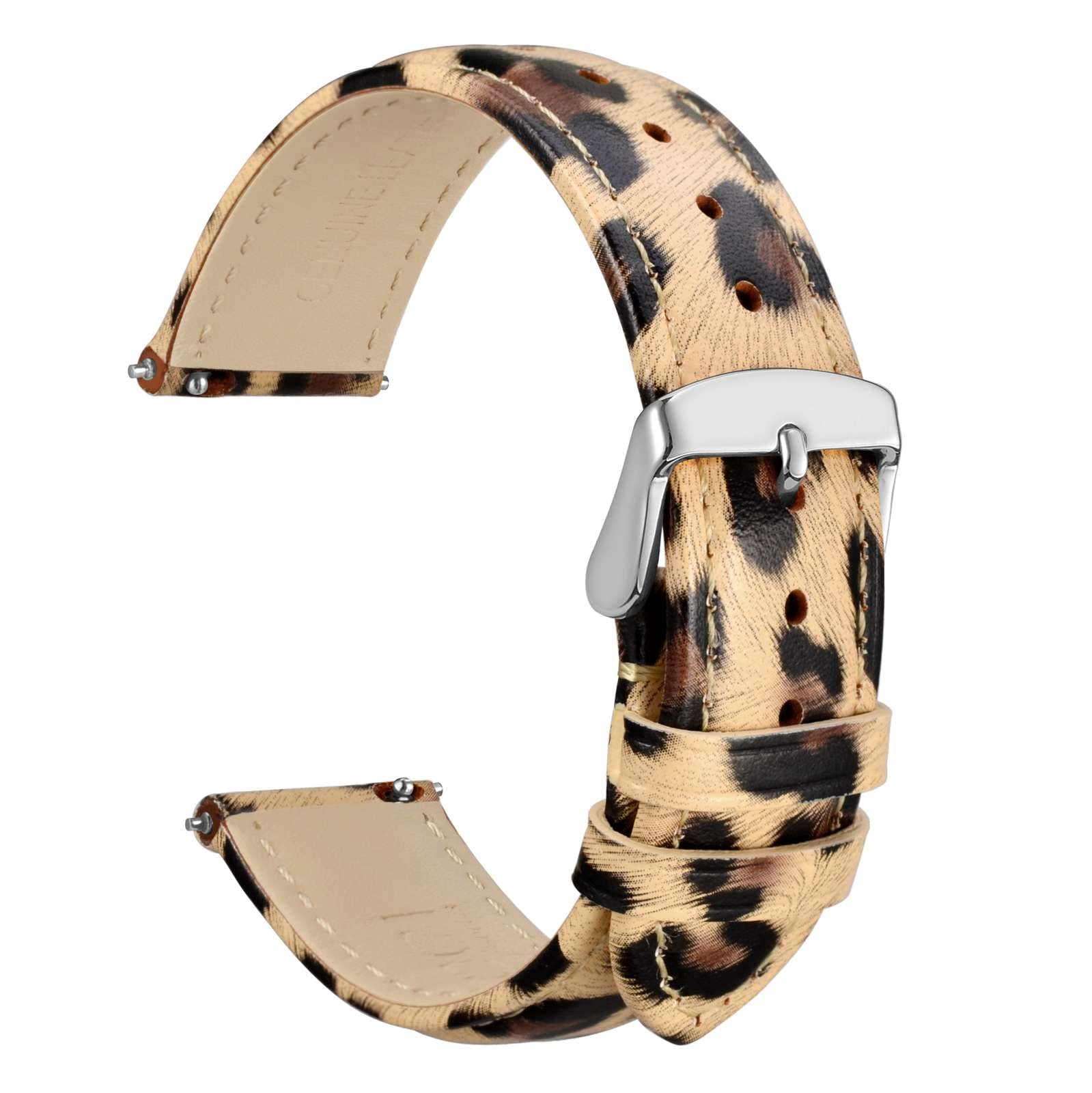 WOCCI Flower Watch Band, Genuine Leather Replacement Straps, Quick Release Bands, Stainless Steel Clasp, 18mm 20mm 22mm