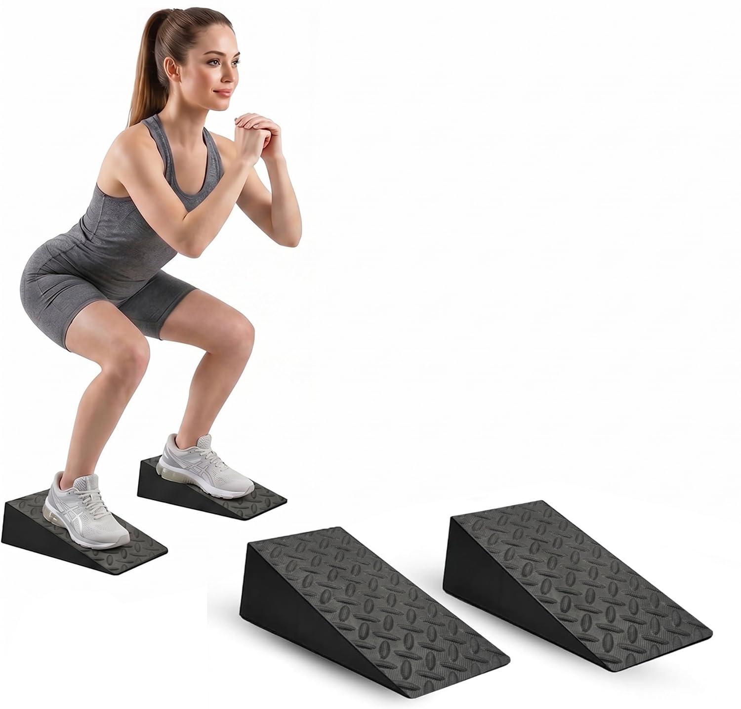 Photo 1 of 2 Pack Squat Wedge Block Set for Squats, Heel Elevated Squat Wedge for Improved Depth & Mobility, Non-Slip Workout Wedges for Weightlifting, Calf Stretching, Ankle Mobility & Home Gym Training