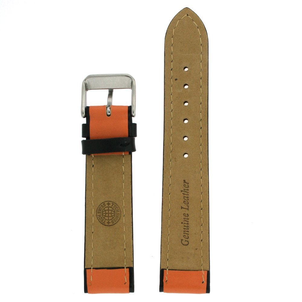 Tech Swiss Watch Band Sport Design Orange Black Genuine Leather 18 millimeter