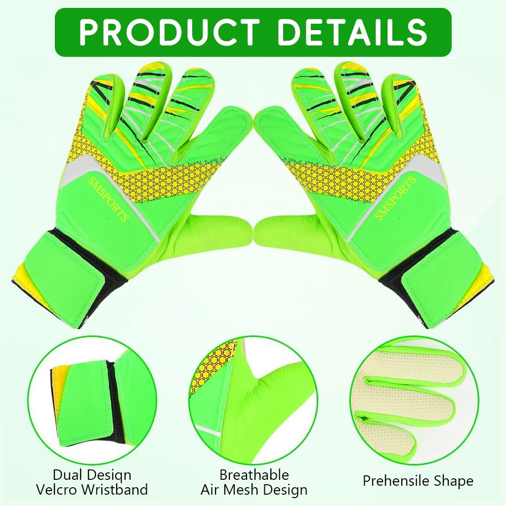 PROBEROS Football Goalkeeper Gloves, Latex Palm, Wrist Strap, Green Size 7 1