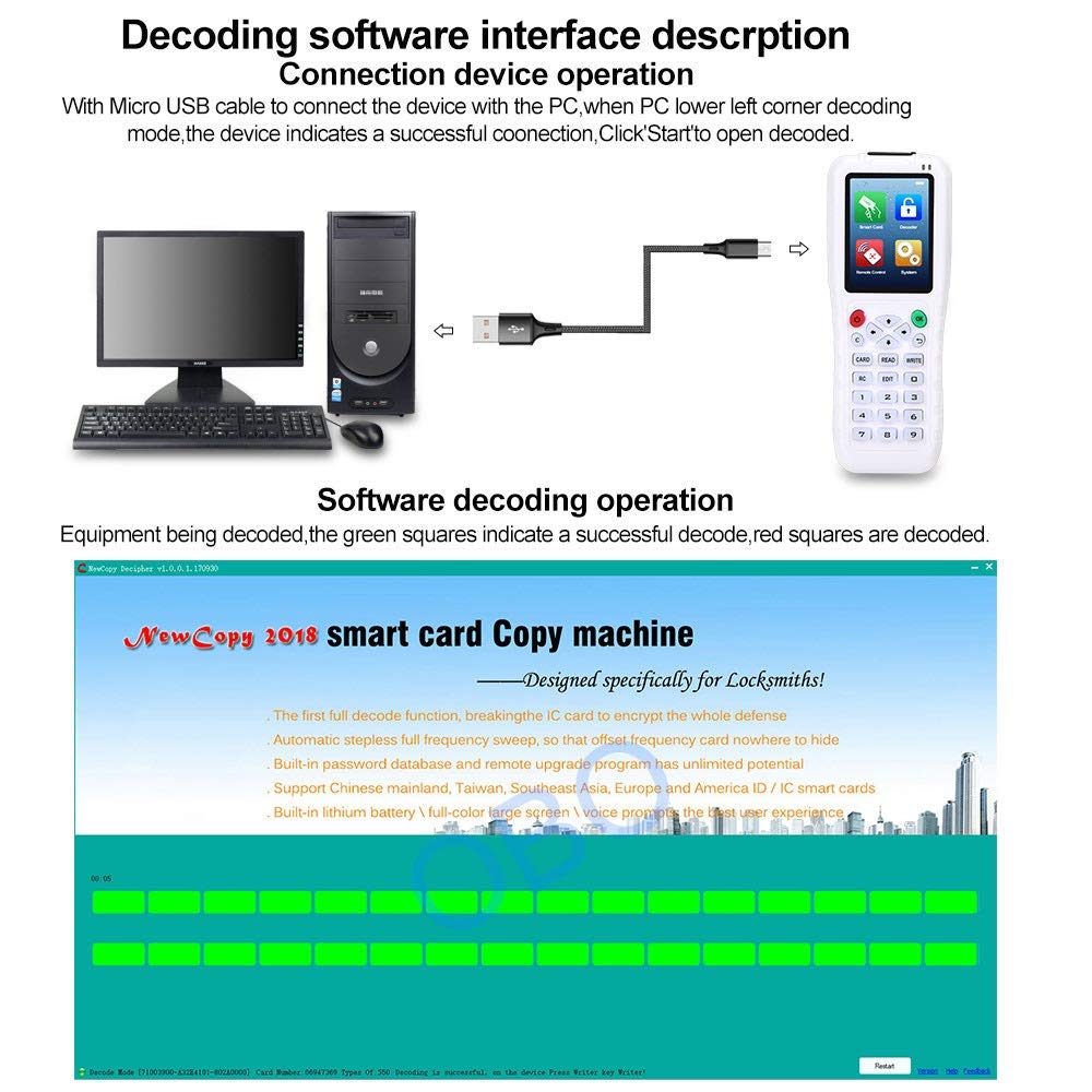 KDL RFID duplicatore 13.56 IC/ID Card Reader Writer Cloner 125KHz Programmer fotocopiatrice multi frequenza T5577 UID riscrivibile chiave fob USB