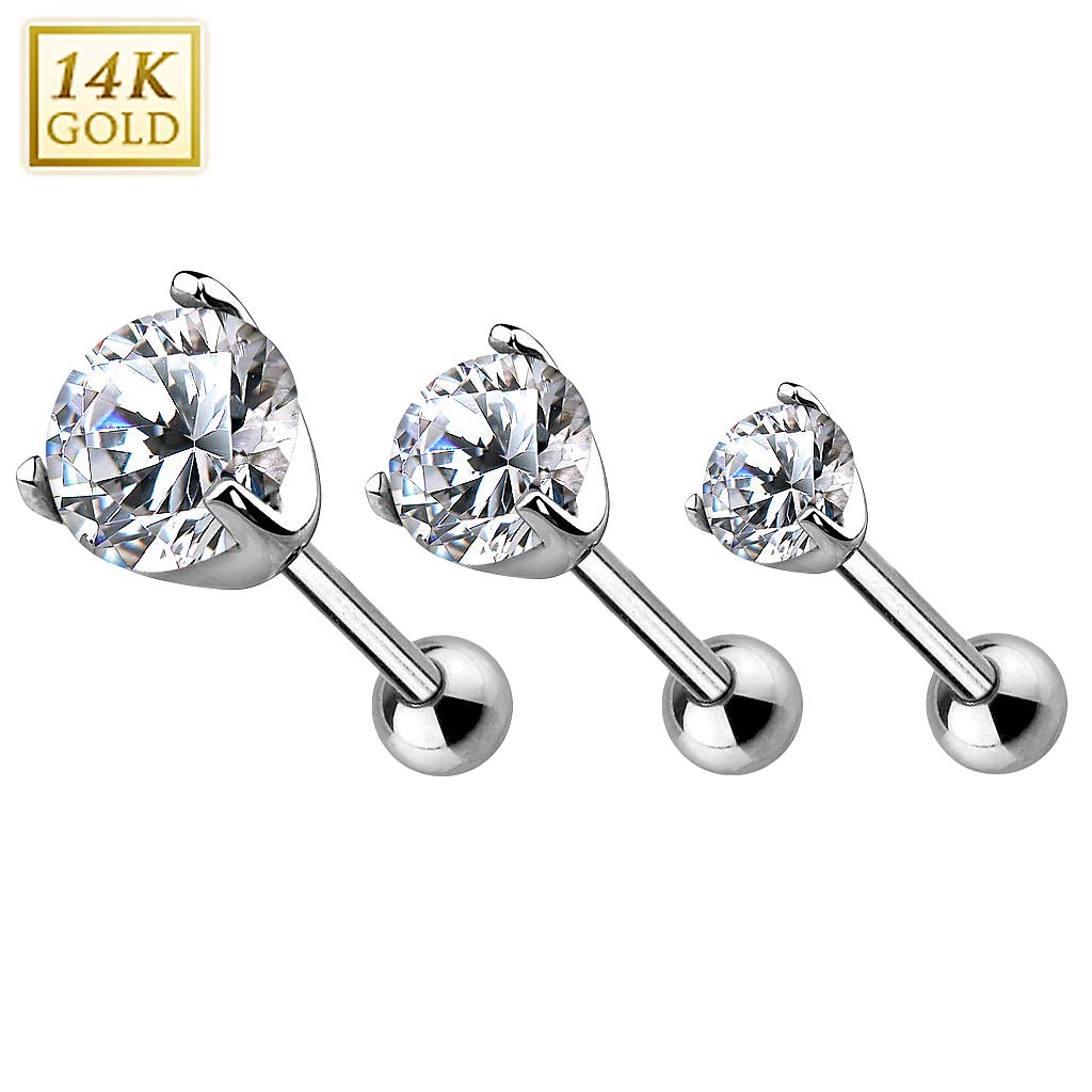 Echt 585 Gold Tragus Helix Daith Ohr Piercing mit klaren Kristall