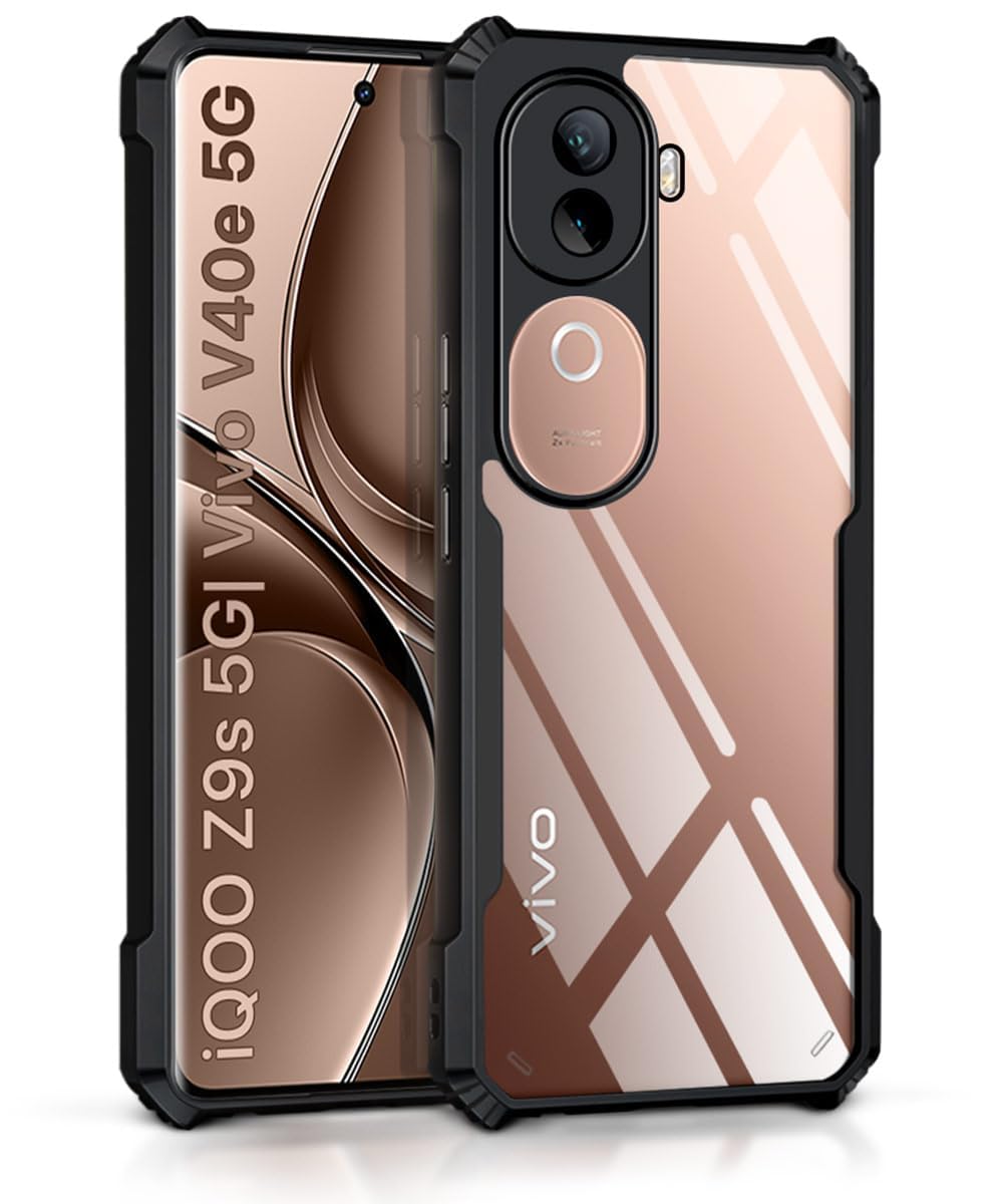 WOW IMAGINE Shock Proof Hybrid Clear Protective Back Case for iQOO Z9s 5G/Vivo V40e 5G AirEDGE Technology |360 Degree Camera Protection | Transparent - Black -Polycarbonate;Thermoplastic Polyurethane