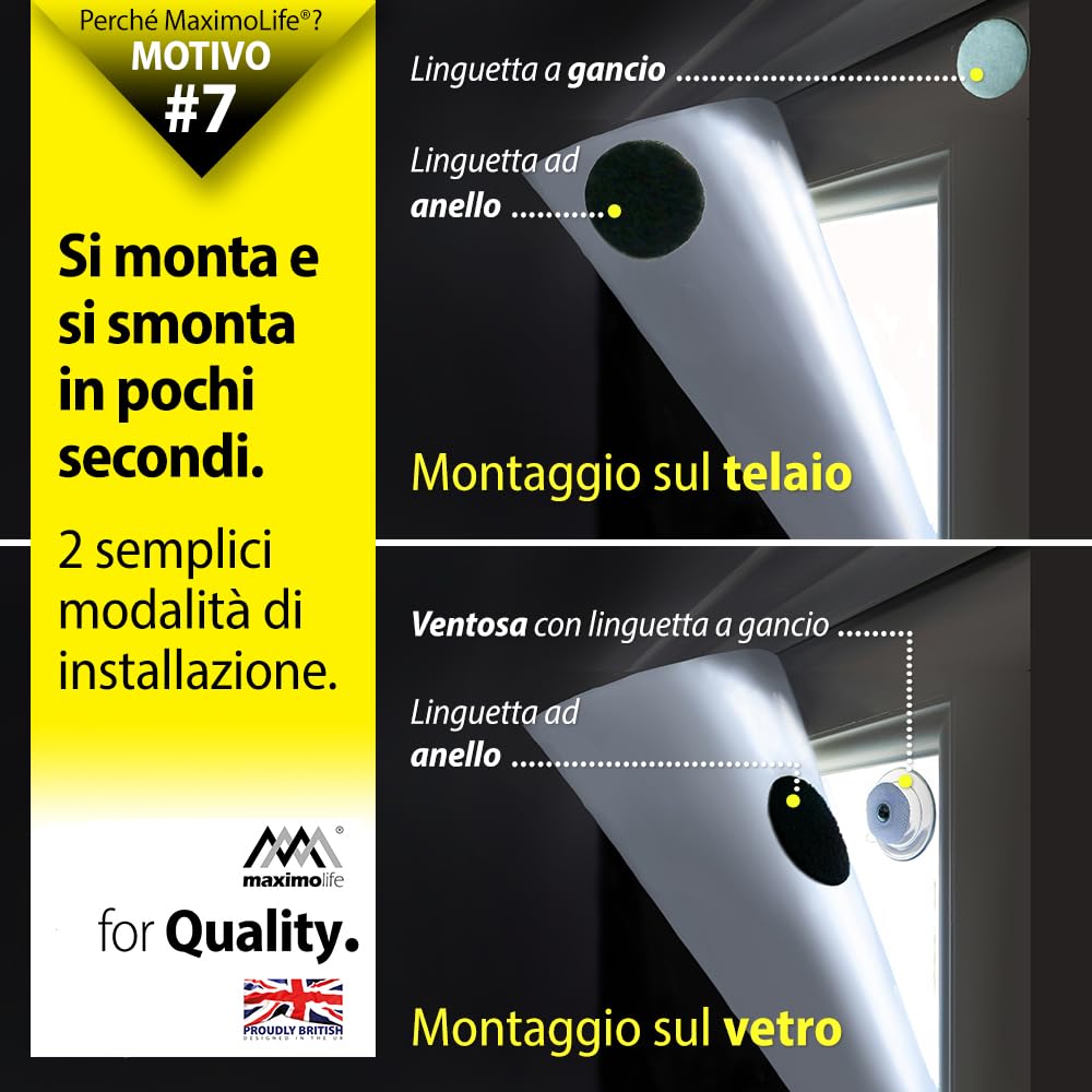 Tenda oscurante MaximoLife® Ultimate 100% | Adatta a finestre di qualsiasi dimensione/forma | Griglia guida di taglio per un taglio più facile | Ventose potenti | Gancio e passante resistenti