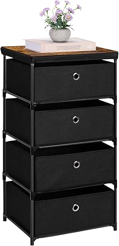 MOOACE Cómoda de 4 cajones, torre de almacenamiento de tela, organizador de ropa para dormitorio, guardería, entrada, armarios, marco de acero negro