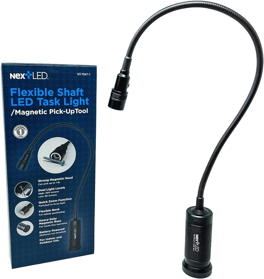 Flexible Shaft Magnetic LED Flashlight and Pickup Tool, Telescoping Neck with Extendable Neck up to 20 Inches, 300 Lumen Cree COB LED Work Light, Strong Magnetic Bottom, Pick up to 1Lb