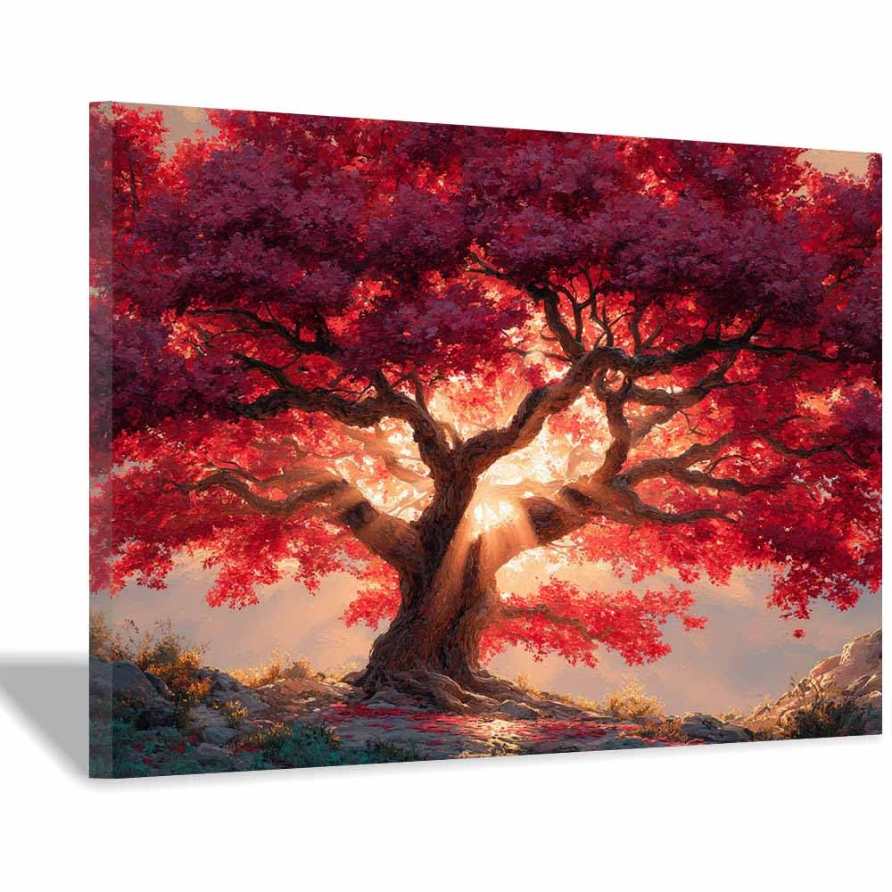 ZAMAEIU The tree of life Scarlet trees reveal Canvas Paintings Abstract Tree,Wall Art Poster Modern Room Bedroom Home Decor Geometric Print Patterns(red)-30x50cm Framed