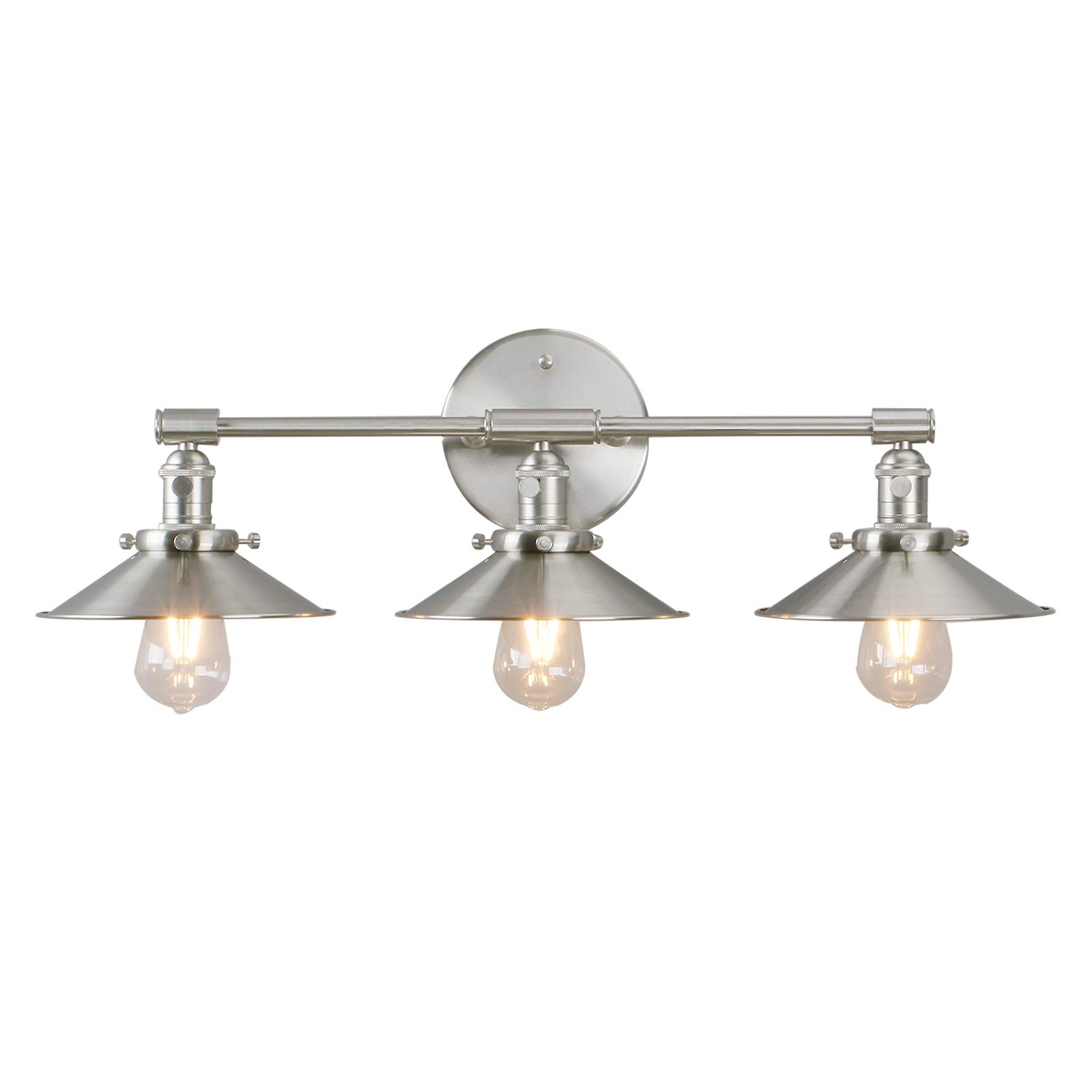 Phansthy Brushed Industrial Wall Light, 3 Lights Vanity Light Fixtures With Metal Lampshade, Hallway Wall Mounted Sconces For Kitchen Living Room Bedroom (Brushed)