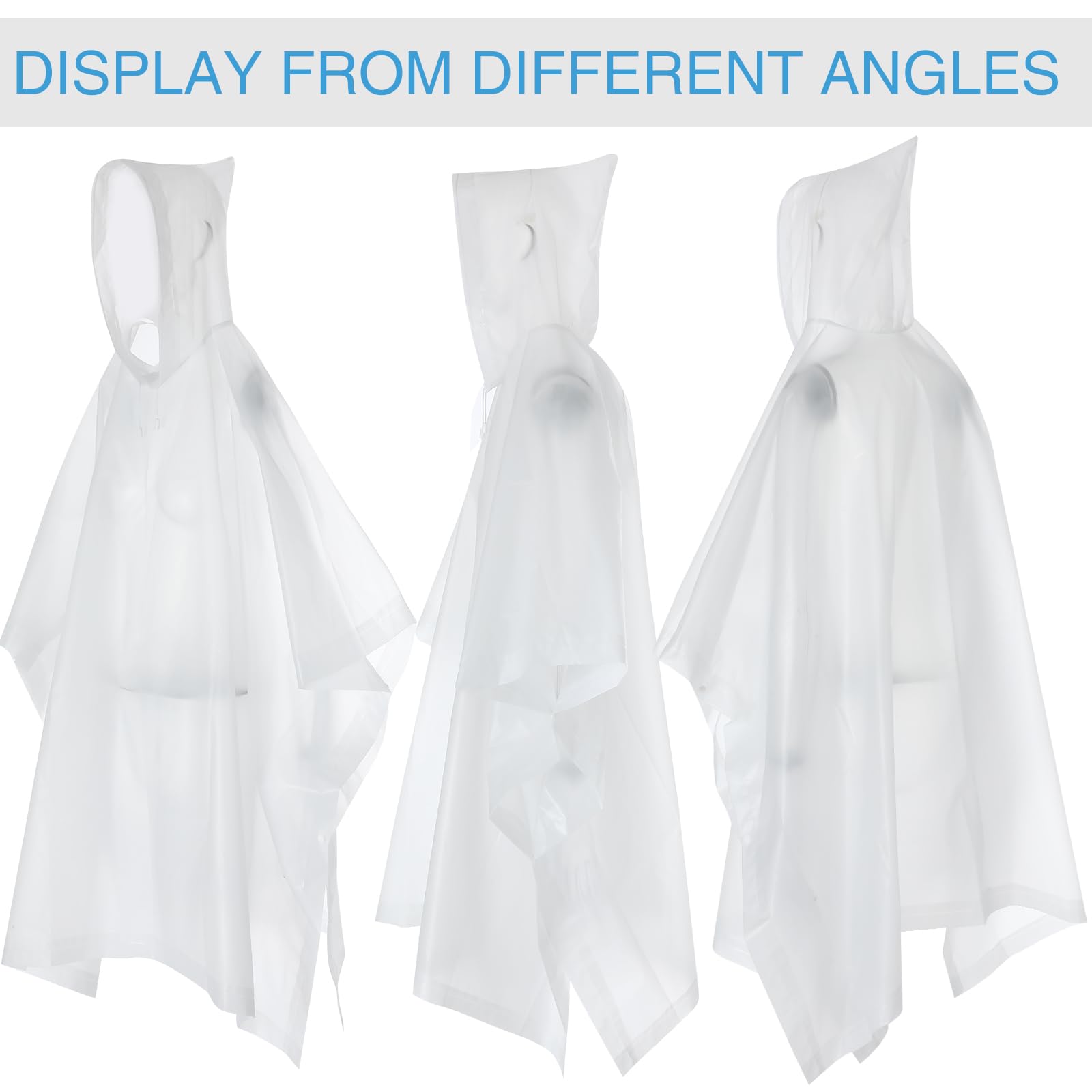 Zhehao 20 ponchos de lluvia para adultos con capucha con cordón reutilizable, impermeable, poncho de plástico EVA grueso para mujeres y hombres, camping (blanco)