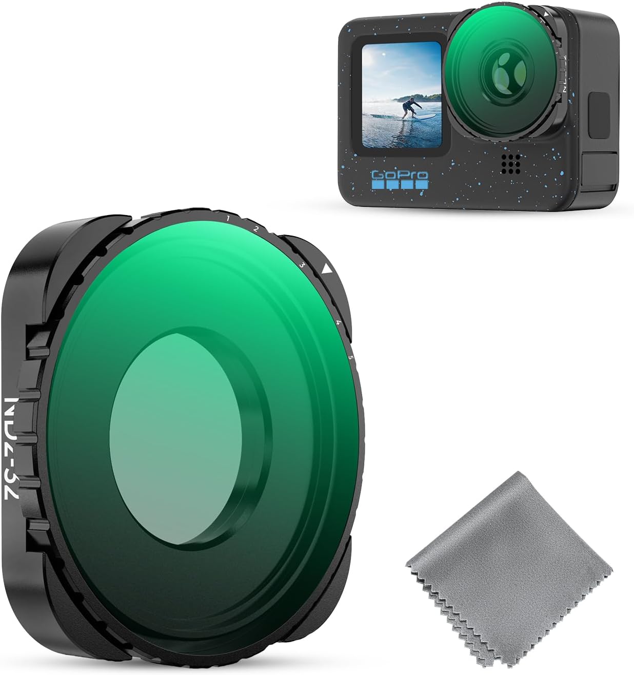K&F CONCEPT Variable ND2-32 Filter Compatible with GoPro Hero 13 Black, Neutral Density Light Reduction Filter for Go Pro 12/11/10/9 Black, Multicoated HD Optical Glass Action Camera Accessories