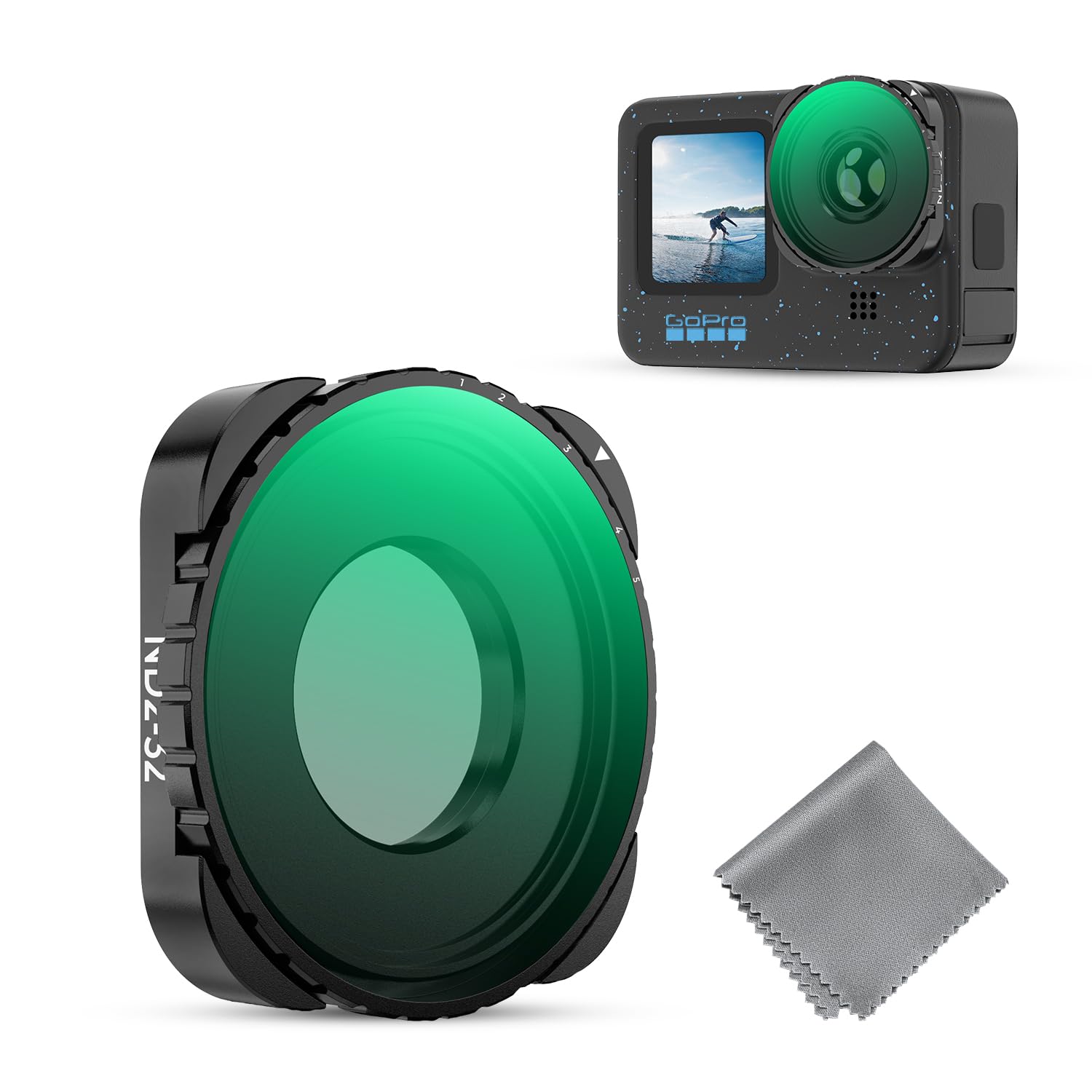 K&F Concept Filtre ND2-32 et Chiffon Compatible avec Gopro Hero 9/10/11/12/13 HD Étanche Anti-Rayures | Filtre variable densité neutre, HD étanche anti-rayures, chiffon inclus, compatible GoPro Hero 9/10/11/12/13, FG011