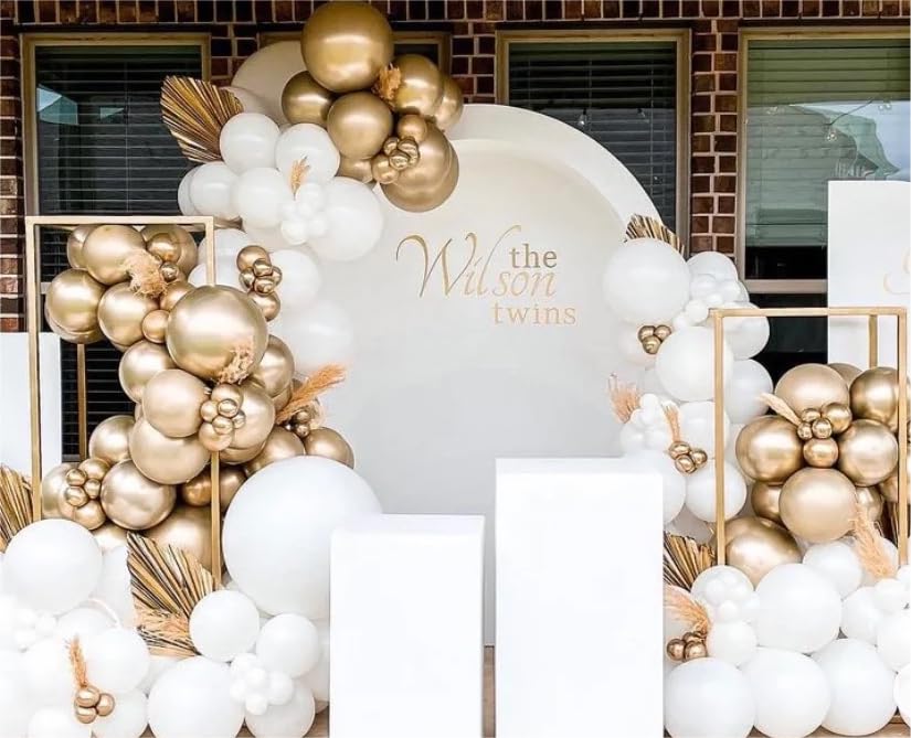 FOTIOMRG White & Gold Balloon Arch Kit - Perfect For Weddings, Parties & Celebrations With 117 Balloons & Decor