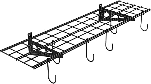 FLEXIMOUNTS Shevling de pared de garaje 1 x 4 pies con 6 ganchos para bicicleta 1 paquete de sistema de organización de garaje con colgadores de
