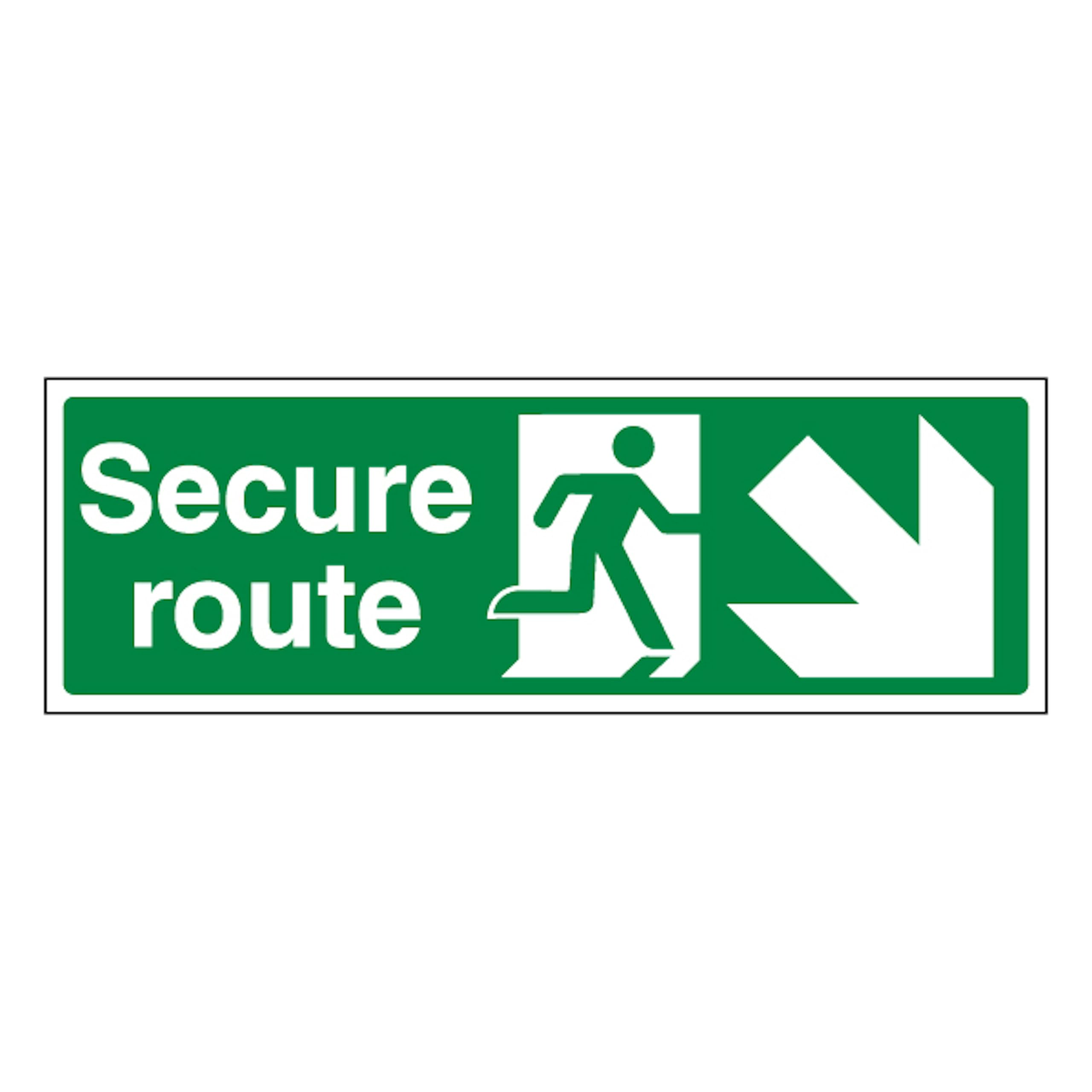 V Safety Secure Route Arrow Down Right 450 x 150 mm - Glow In The Dark 1mm Rigid Plastic Safety Sign
