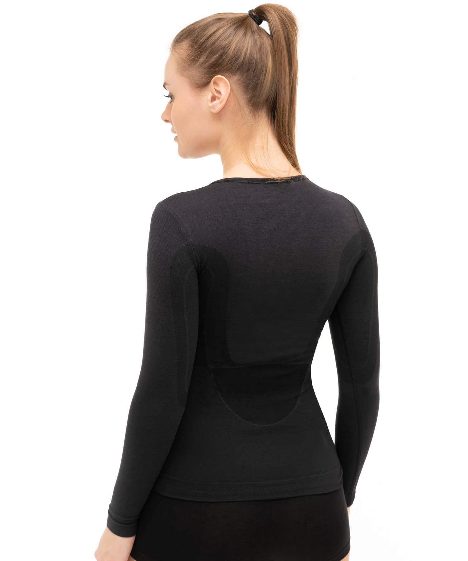 BRUBECK Camiseta térmica para Mujer, de Lana Merino, Capa Base, para Uso Diario, Manga Larga, para Mujer, Ropa Interior Merina, Camiseta básica, Negro, L