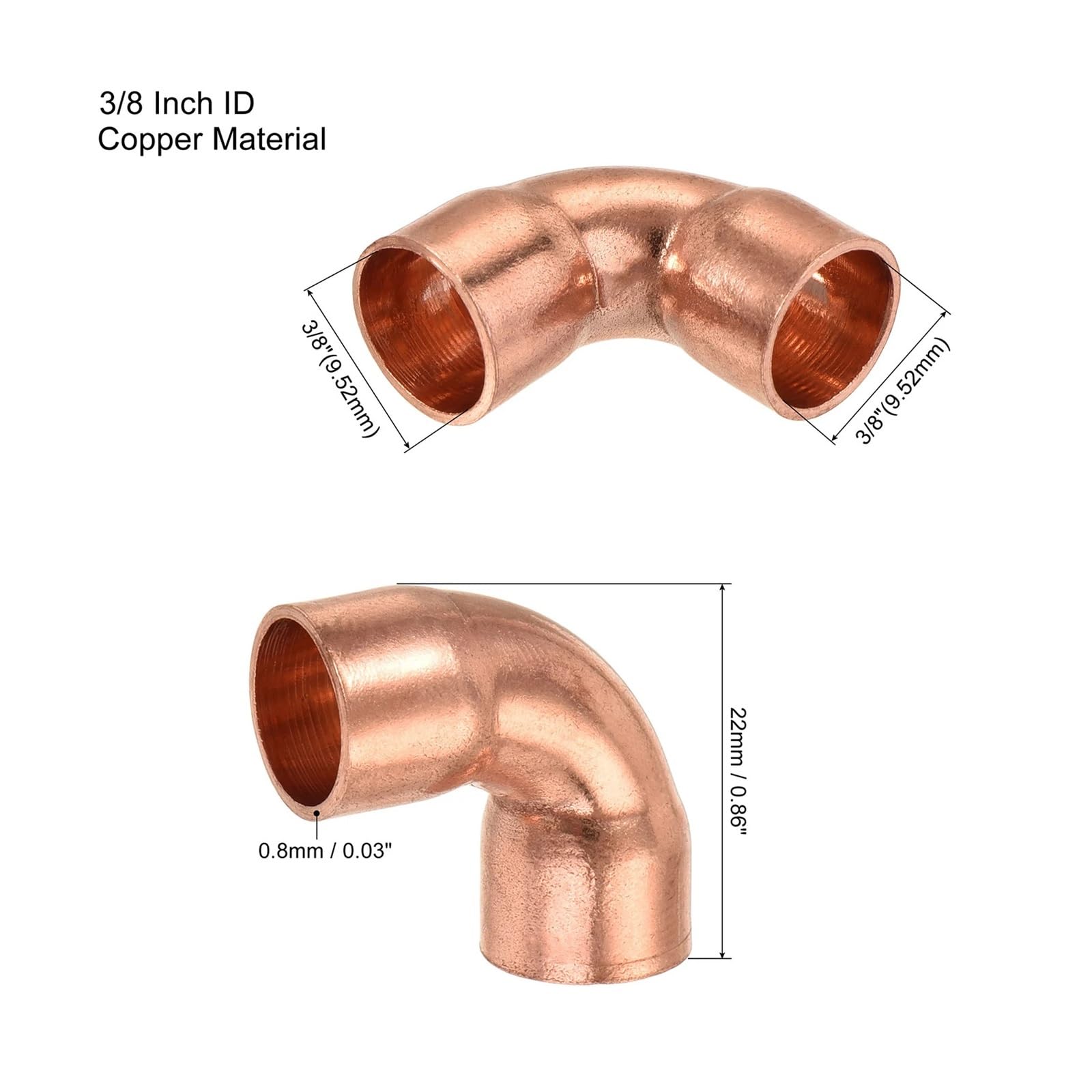 Accesorio de tubería Corto Cobre con Codo 90 Grados | 3-10 piezas de 3/8-1/2 pulgadas for tuberías HVAC compactas(22 X 22mm,6Pcs)