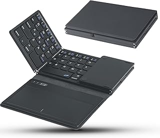 Foldable Bluetooth Keyboard, Wireless Tri-Folding Portable Keyboard with Touchpad and NumberPad (Sync Up to 3 Devices), Ultra Slim Travel Keyboard for Windows iOS Android Mac, Black