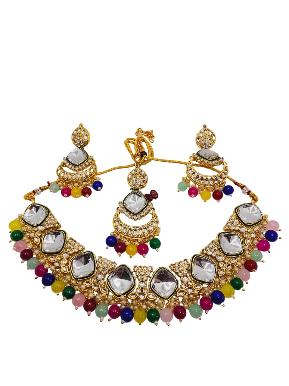 Artificial Jewellery Set for Women, Indian Bridal Necklace Earrings And Maang Tika with Kundan Embossed Design (B0D8FPVF2B) Amazon Price History, Amazon Price Tracker