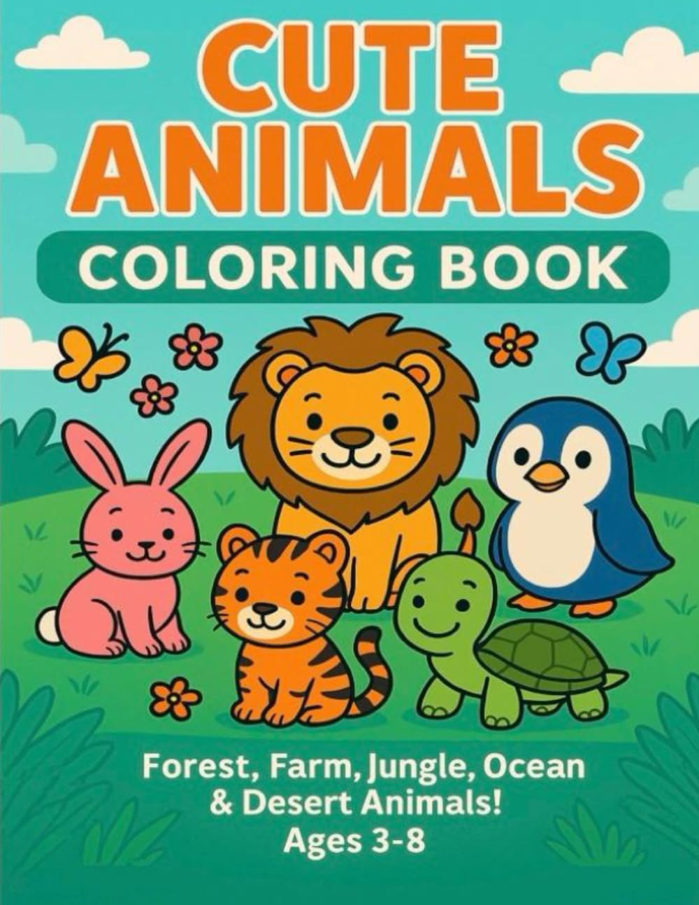 Cute Animals Coloring Book: Forest, Farm, Jungle, Ocean & Desert Animals!