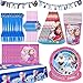 Nesloonp Forniture per Feste di Compleanno, 58pcs Bambini Set di Stoviglie per Compleanno, Frozen Forniture per Feste Invernali Piatti per Feste Congelate,Tazze,Tovaglioli,per Festa di Compleanno