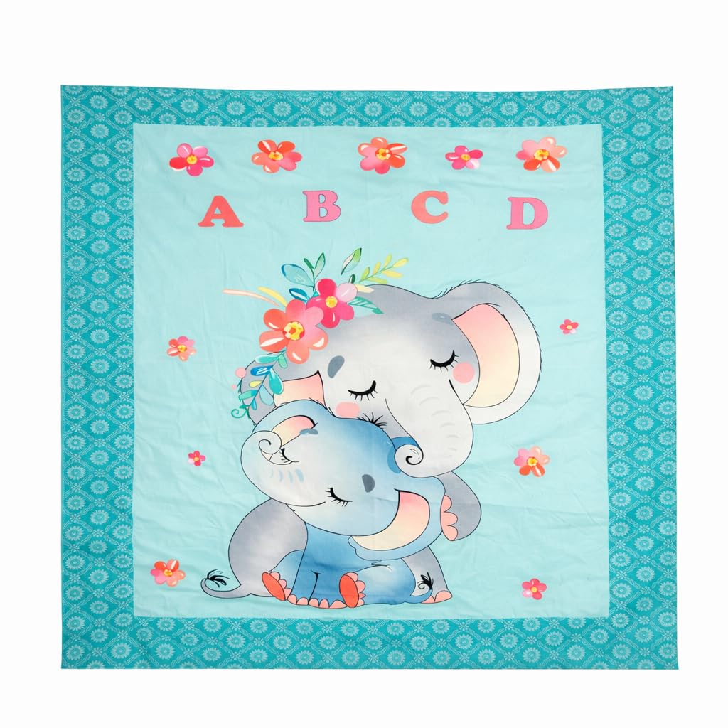 Baby Blanket 51 * 43 Inch ABC Alphabet Learning Surface with Cute Elephant Print Foldable Washable Crawling Mat for Infants & Toddlers Non-Slip Play Area Cotton Blend