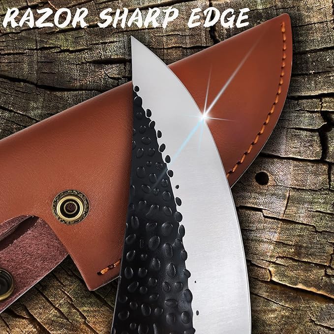Image of Chefs Knife Ultra Sharp High Carbon German Stainless Steel Forged Blade,for Meat Cutting,Chopping, Ergonomic Wooden Handle (Wooden Handle + Sharpener+Gloves)