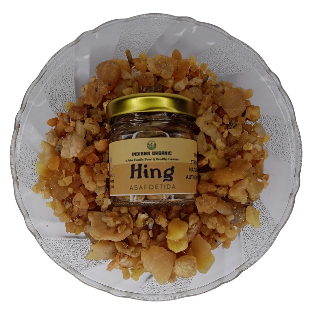 INDIANA ORGANIC Hing 23 G Whole Sabut | Asafoetida Resin Crystal Whole Hing | Natural Raw Pure Gluten Free Hing, 23 Gram, Vegetable Masala