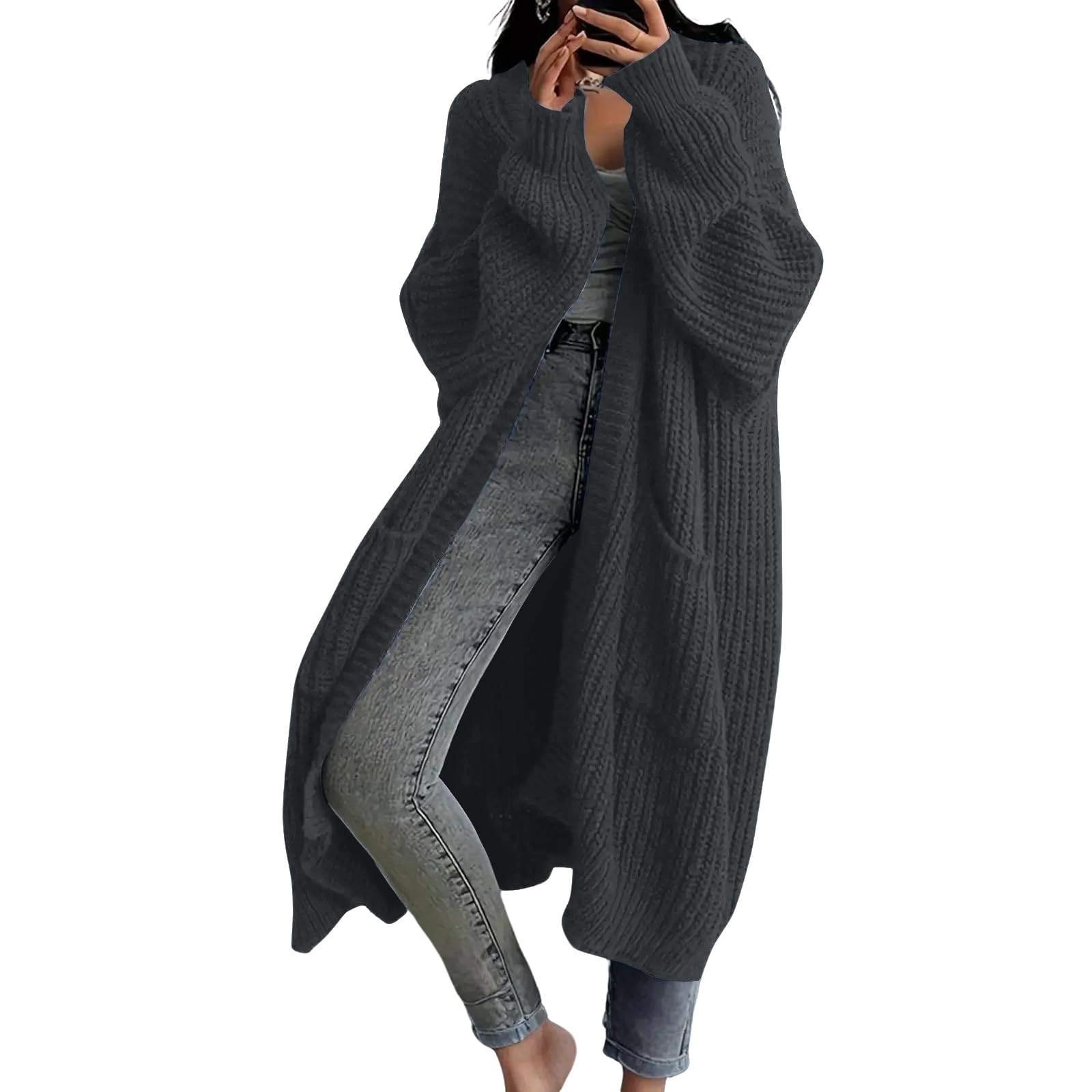 Strickjacken Für Damen Oversized Warm Lang Cardigan Mit Offene Front