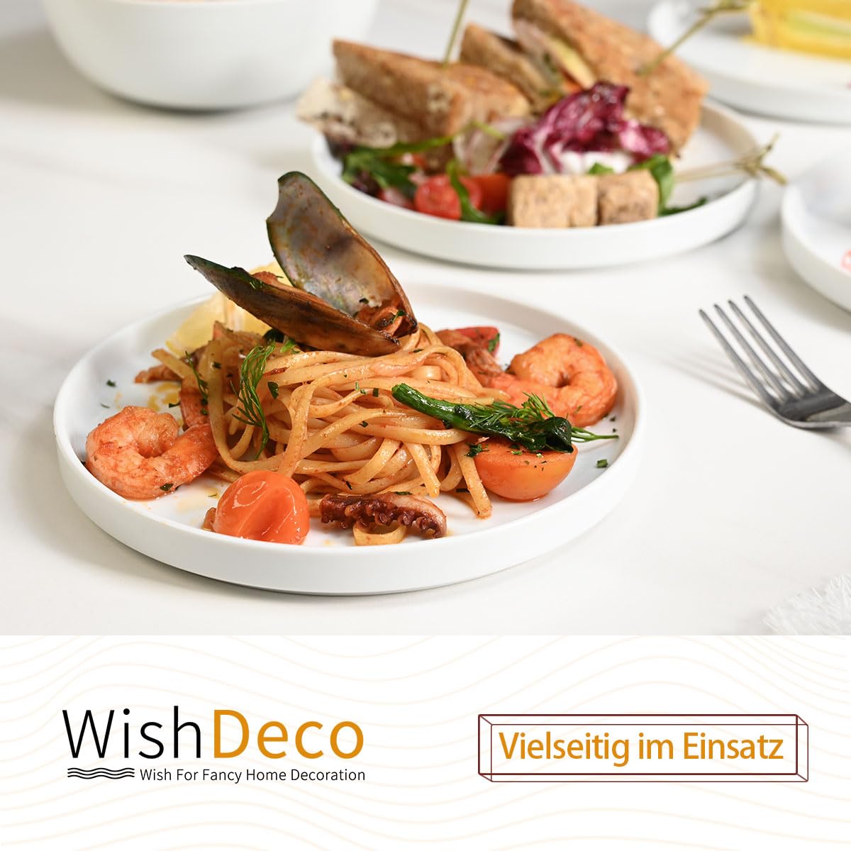WishDeco Lot de 6 Assiettes à Dessert, Assiette Blanche Porcelaine 18 cm, Petite Assiette Ronde avec Rebord, Plat Ceramique pour Gâteau, Pain, Salade, Pâtes, Fruits
