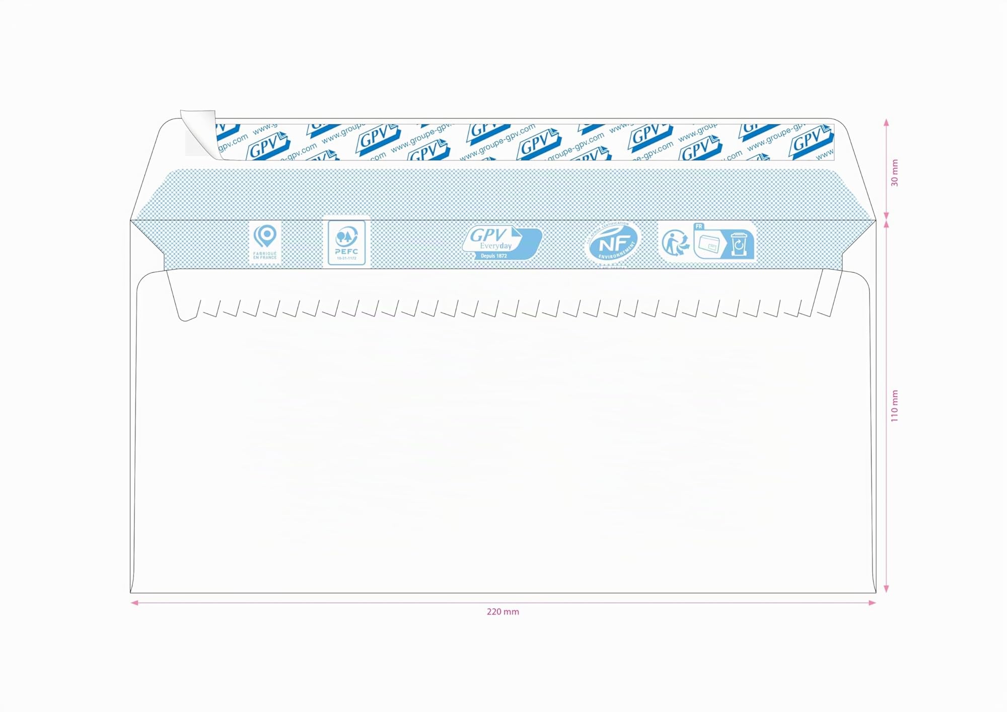 GPV Enveloppes DL 110x220 mm 80 g/m2 Blanc PEFC NF316