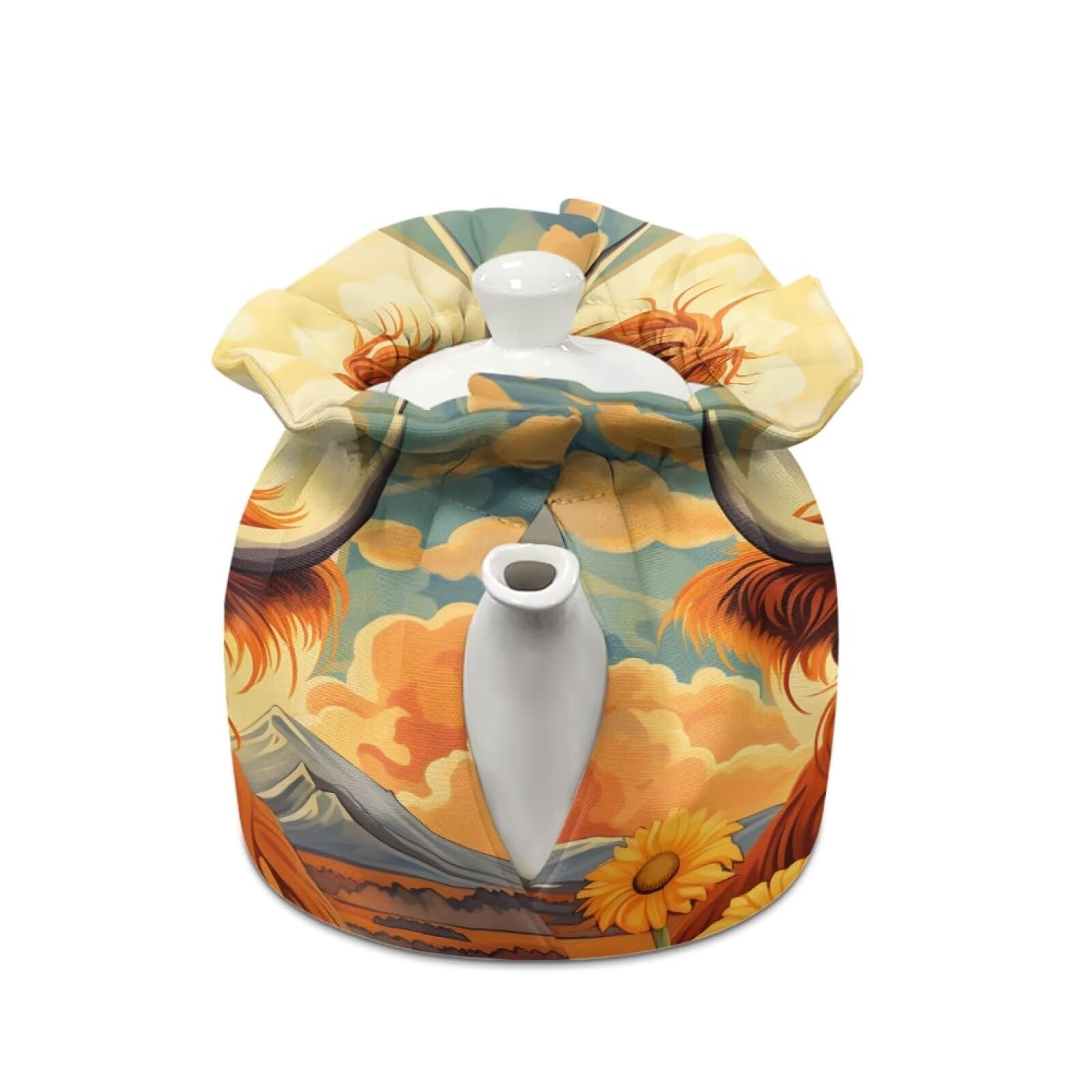 Tongluoye Highland Cattle Tea Cozies Insulated Tea Pot Cozy with Adjustable Drawstring Tea Cosy Breakfast Warmer for Decor Elastic Fabric Kitchen Kettle Cover Home Decor Sunflower Cow Tea Party Gifts