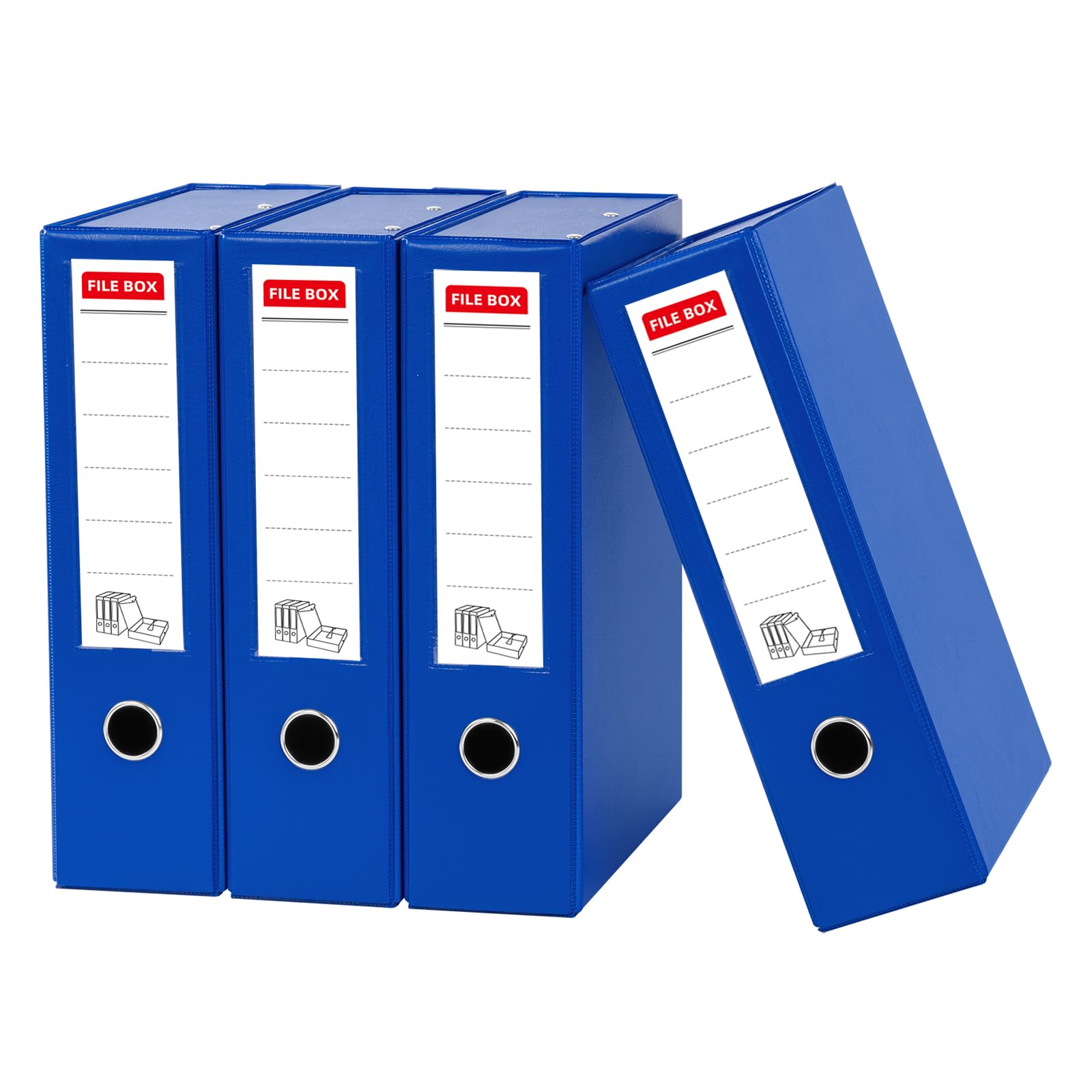 Srvnpioy A4 Foldable Box Files with Spring Clip, 88mm Spine, 4 Pack, Blue