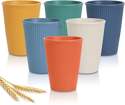Vasos de paja de trigo, vasos de plástico de 12 onzas reutilizables, juego de 6 vasos de plástico irrompibles para cocina, vasos de agua aptos para