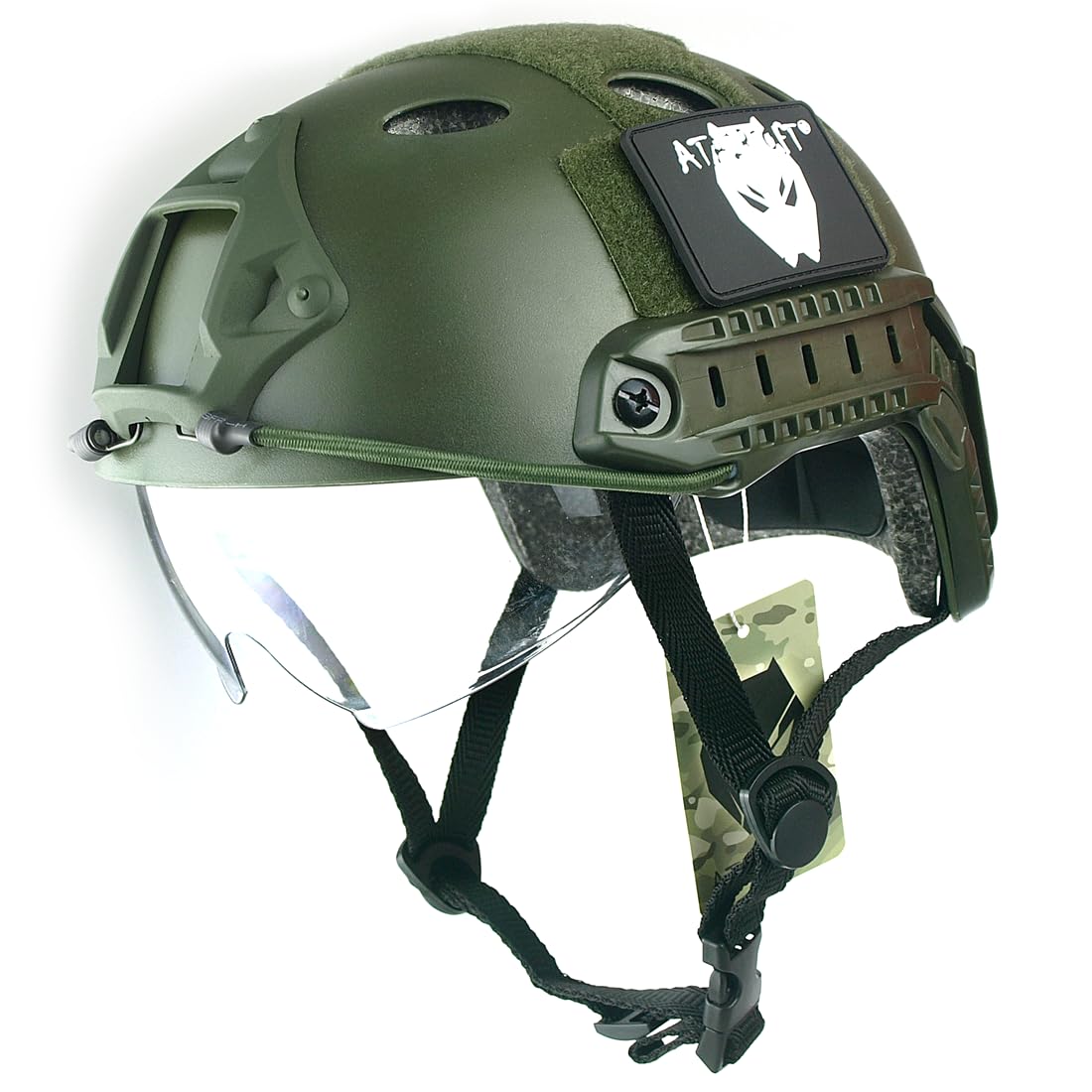 Casque Rapide Militaire SWAT avec Lunettes de Protection OD Vert pour CQB Airsoft