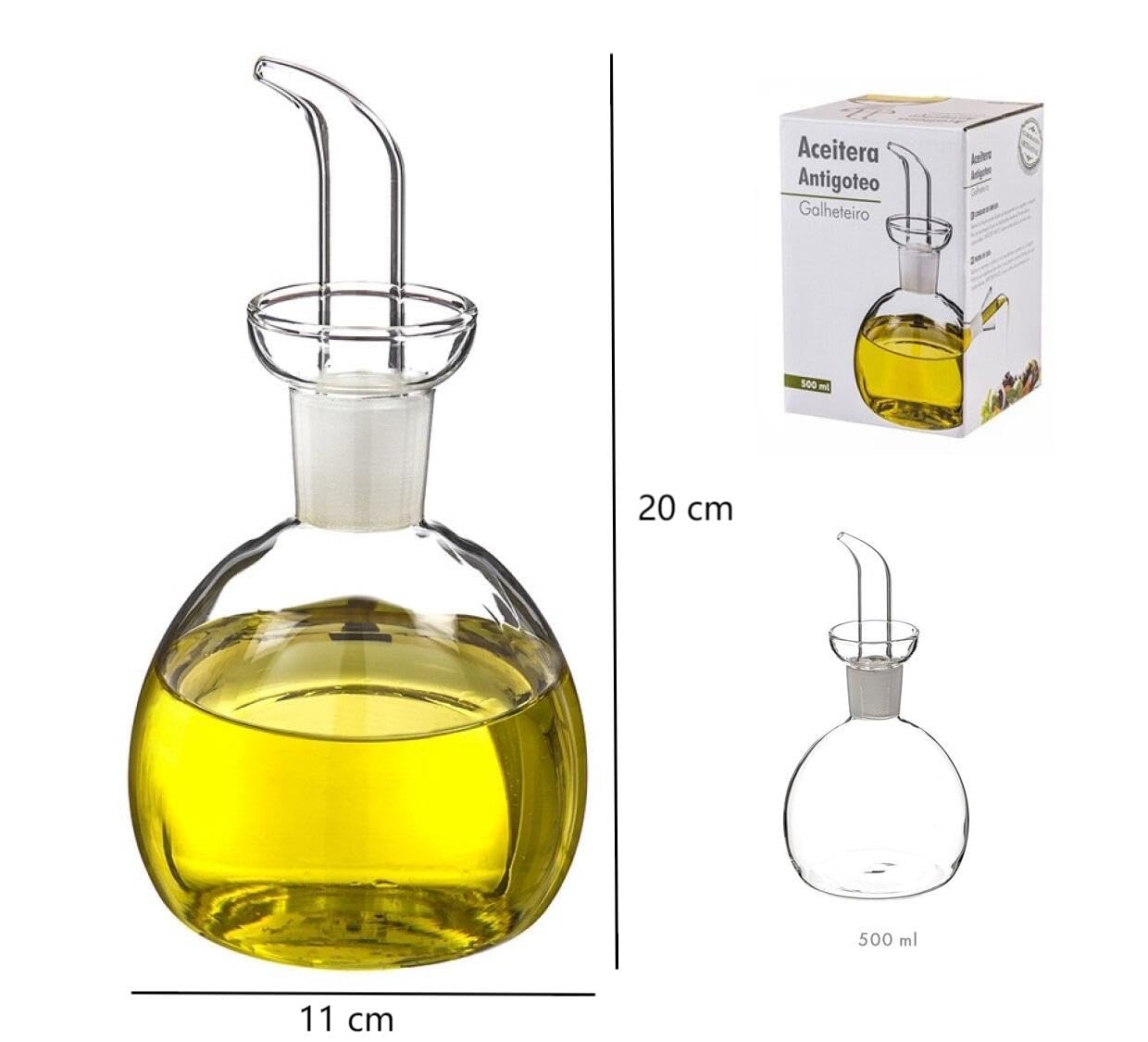 DAMDAM GO Huilier En Verre Anti-Goutte 500 Ml - Boîte Cadeau Incluse