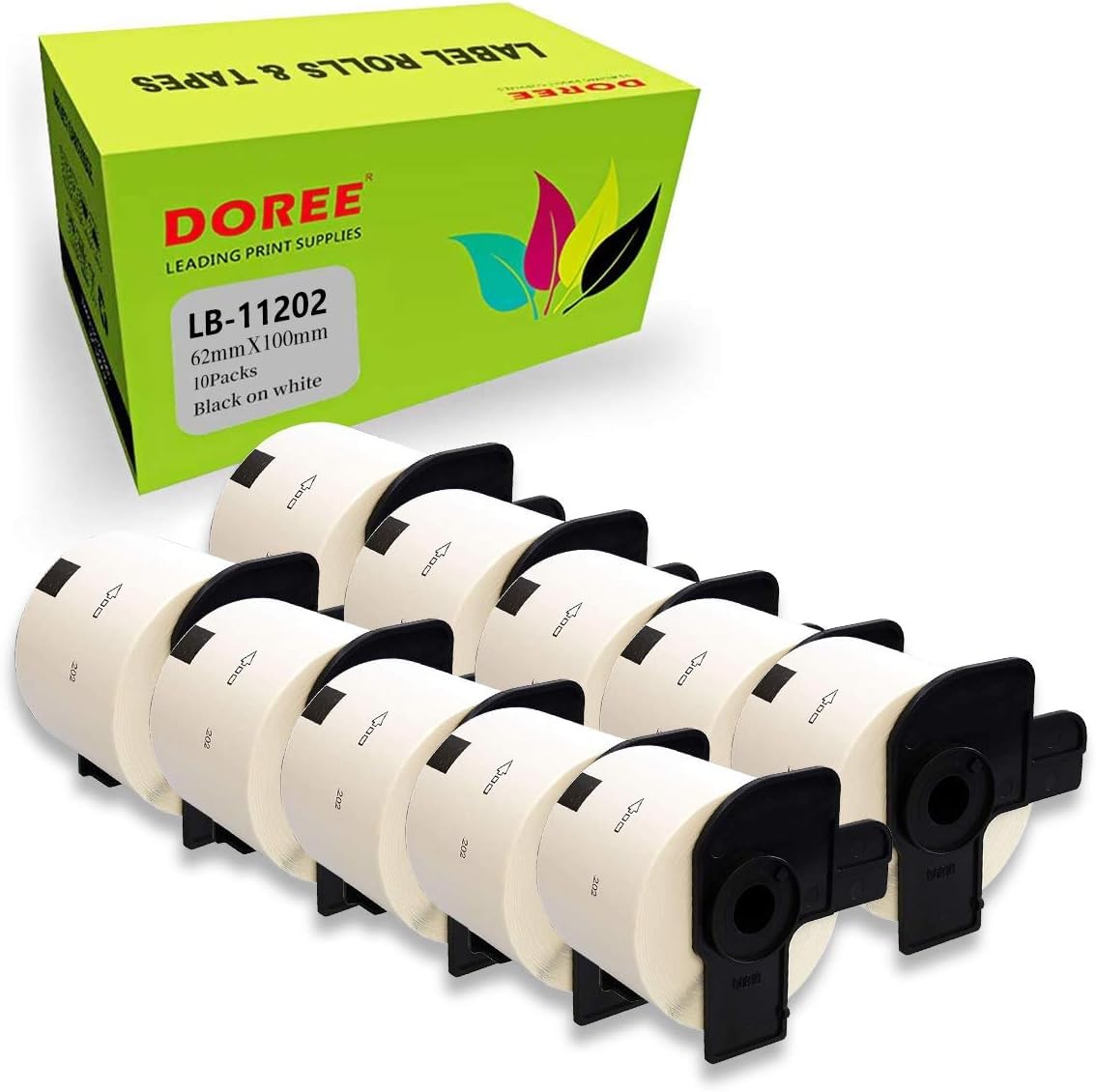 Doree DK-11202 Étiquettes d'Adresse 62x100mm Compatible Brother QL-500 570 580 700 710W 800 810W 1100 1110NWB (300 étiquettes/rouleau)