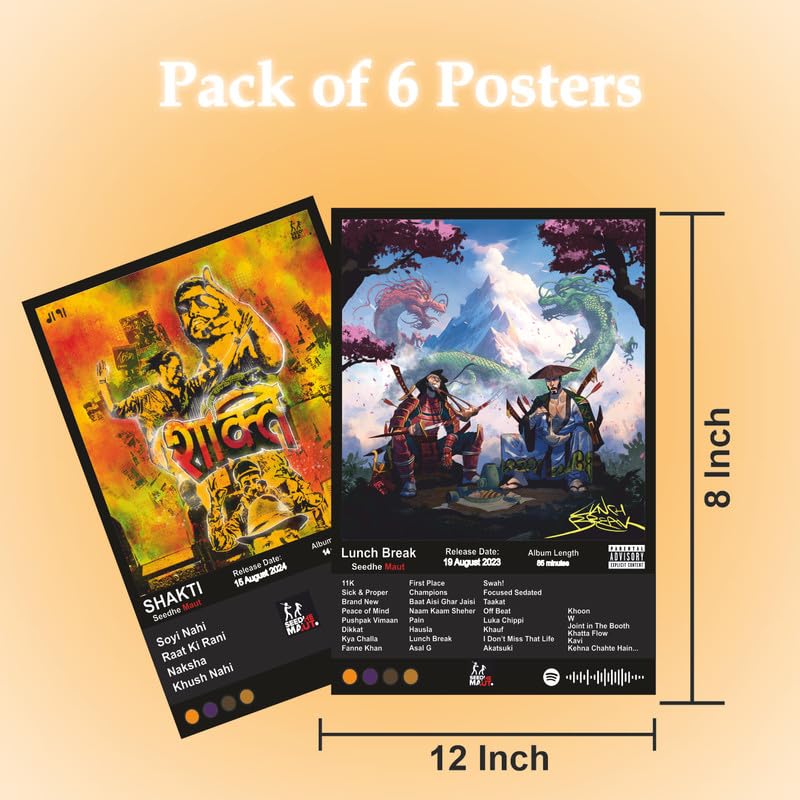Image of POSTERONN Seedhe Maut A4 Hip Hop Wall Posters Pack of 6 | Desi DHH Music Theme Prints | Unframed Wall Art for Bedroom Living Room Studio | Double Tape Included Dark Style