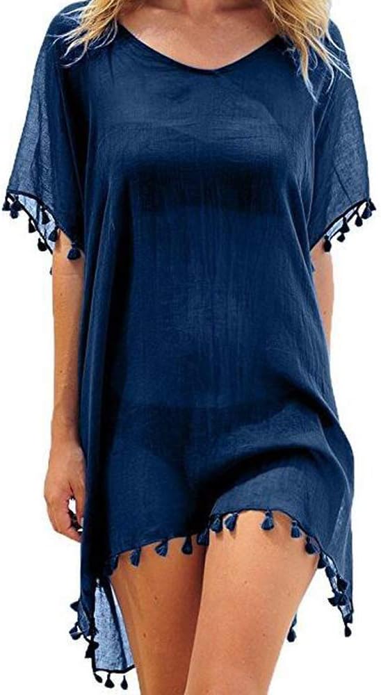 Voqeen Chiffon Beachwear, Womens Tassel Bikini Cover Up Swim Beach Dress