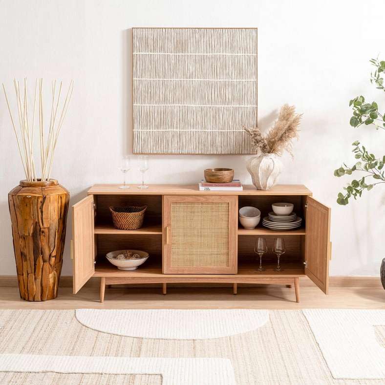 Pan Home Oaktree Sideboard With 3 Door Rattan Natural