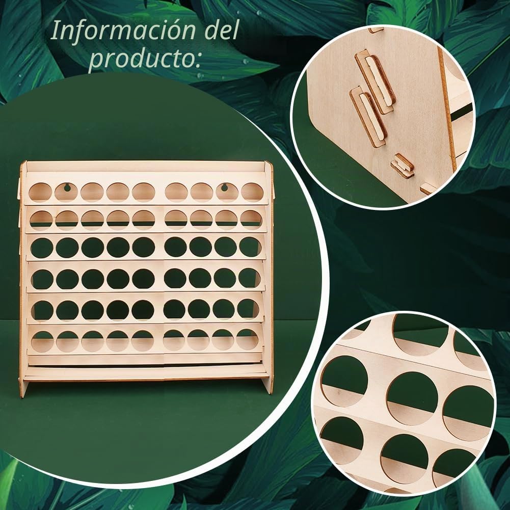 PH PandaHall Organizador de pintura de madera, soporte de pintura con 54 agujeros, soporte de pintura para manualidades, botella de tinta pigmentada, soporte de pinturas para almacenamiento de