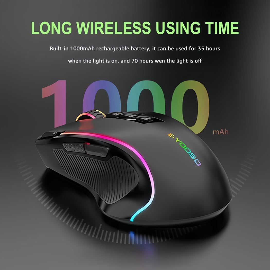 Niceon Wireless Gaming Mouse RGB Backlit, Rechargeable, 9 Programmable Buttons, Ergonomic Mouse for PC Laptop Gamer