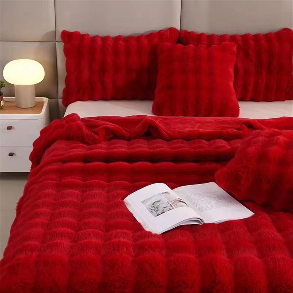 ENEN Super Ultra Soft Fleece Blanket Throw Bubble Plush Blanket Fluffy Warm Microfiber Travel Blanket for Bed Sofa Lightweight Throw Fit All Season (130x160cm,red)