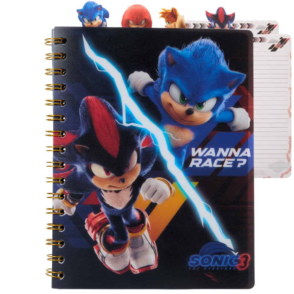 Sonic the Hedgehog Tab Journal Notebook for Kids, Spiral Bound, 96 Lined Pages, 8 x 7 inches