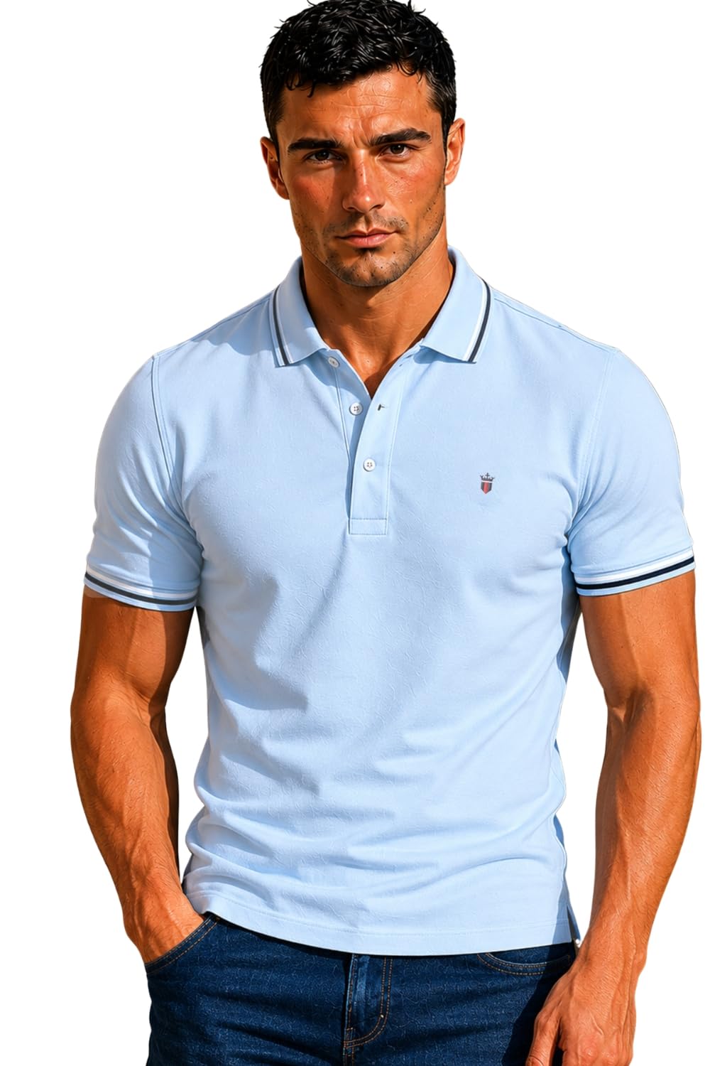 Men's Slim Fit Textured Collar and Cuff Solid Pique Half Sleeve Polo T-Shirt with Stretch-image-21