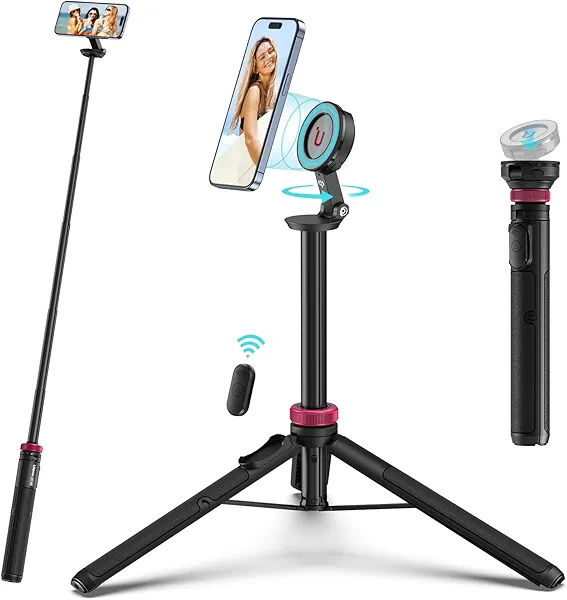 ULANZI 61'' Magnetic Selfie Stick Phone Tripod with Wireless Remote, Extendable Cell Phone Holder Stand, Compatible with MagSafe, Cellphone Tripod for iPhone 17 16 15 14 13 12 and Android Phones