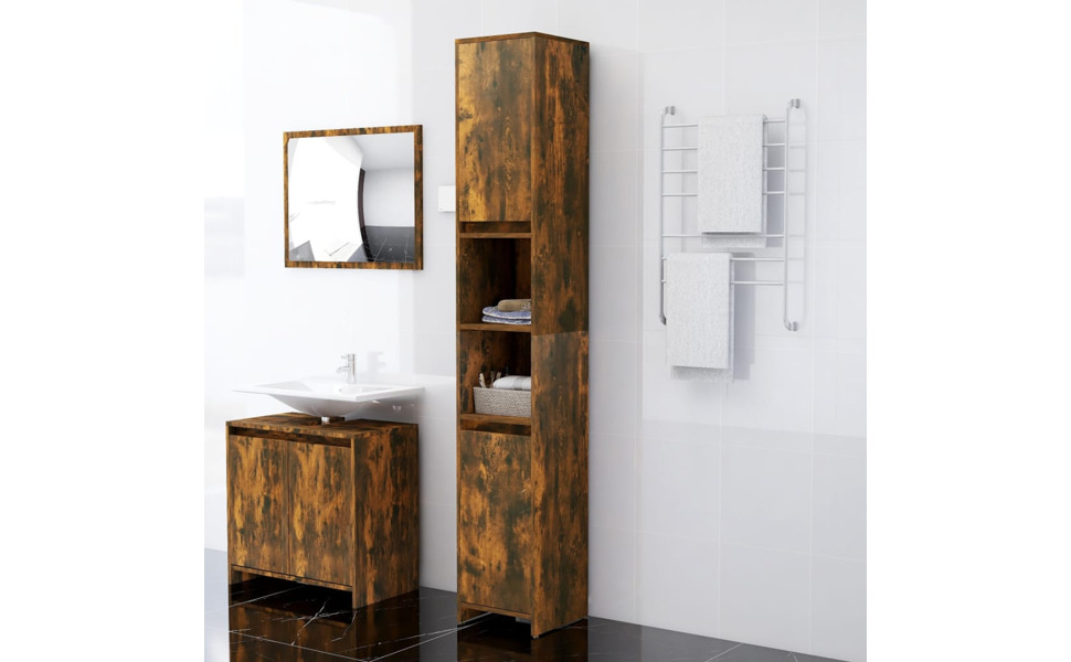 Armadietto Parete Rovere Fumo 60x26x18,5cm - Mobile TV Con 2 Cassetti