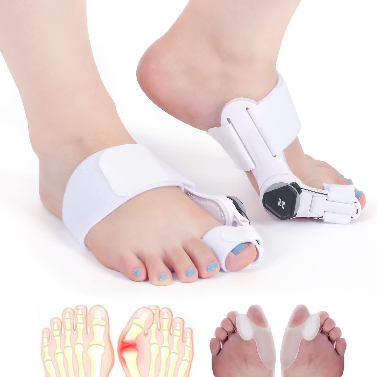 1 Pair Bunion Corrector Big Toe Straightener for Men Women Toe Straightener for Bunion Pain Relief Adjustable Bunion Splint Brace with Silicone Toe Straightener (2 Pcs)