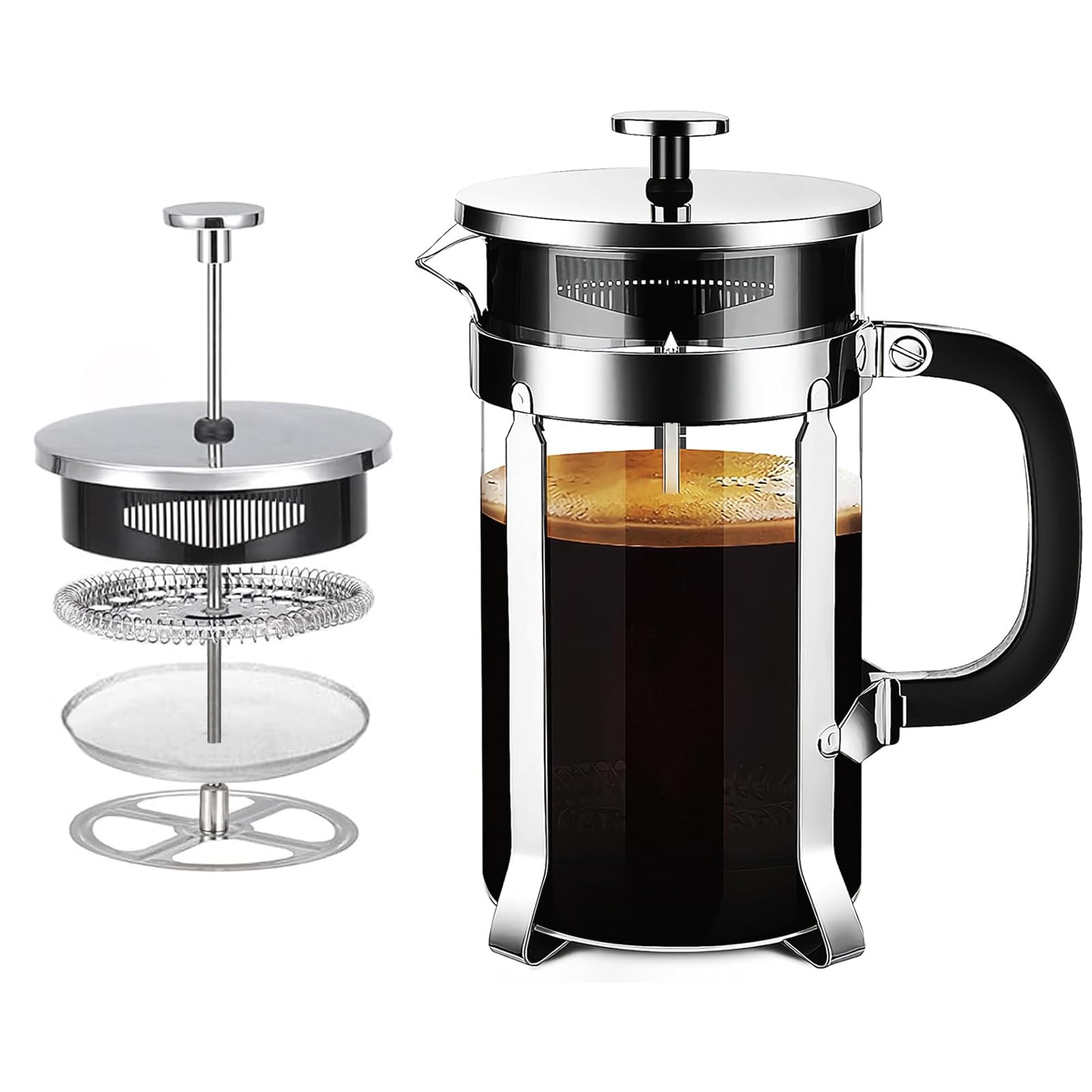 Caffettiera French Press in Vetro Resistente al Calore con Filtro Facile da Pulire, Pressa Francese per Caffè e Tè, Design Multifunzionale Ideale per Casa, Viaggio e Campeggio (600, Millilitri)