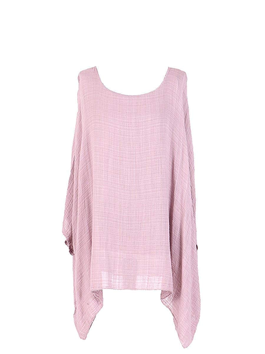 Lushstyleuk Women's Nude New Lagenlook Batwing Top Plain Linen Tunic Top Plus Sizes (Nude)